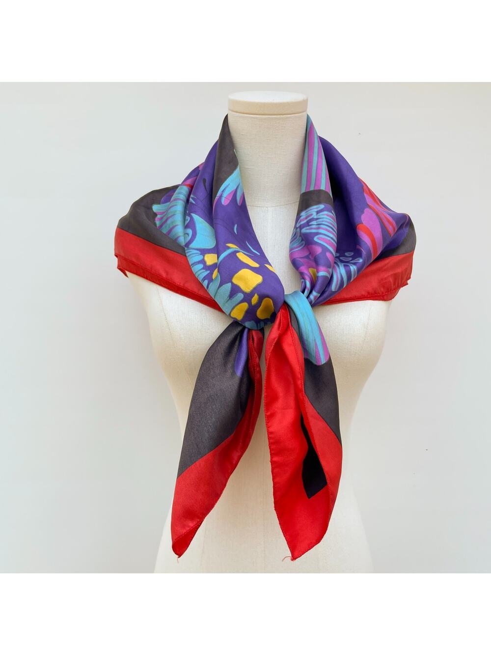 Vintage 70s 80s Satin Square Scarf Butterfly Psychedelic Colorful Dopamine